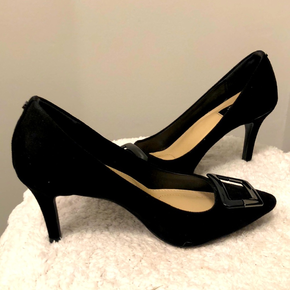 Black suede pumps